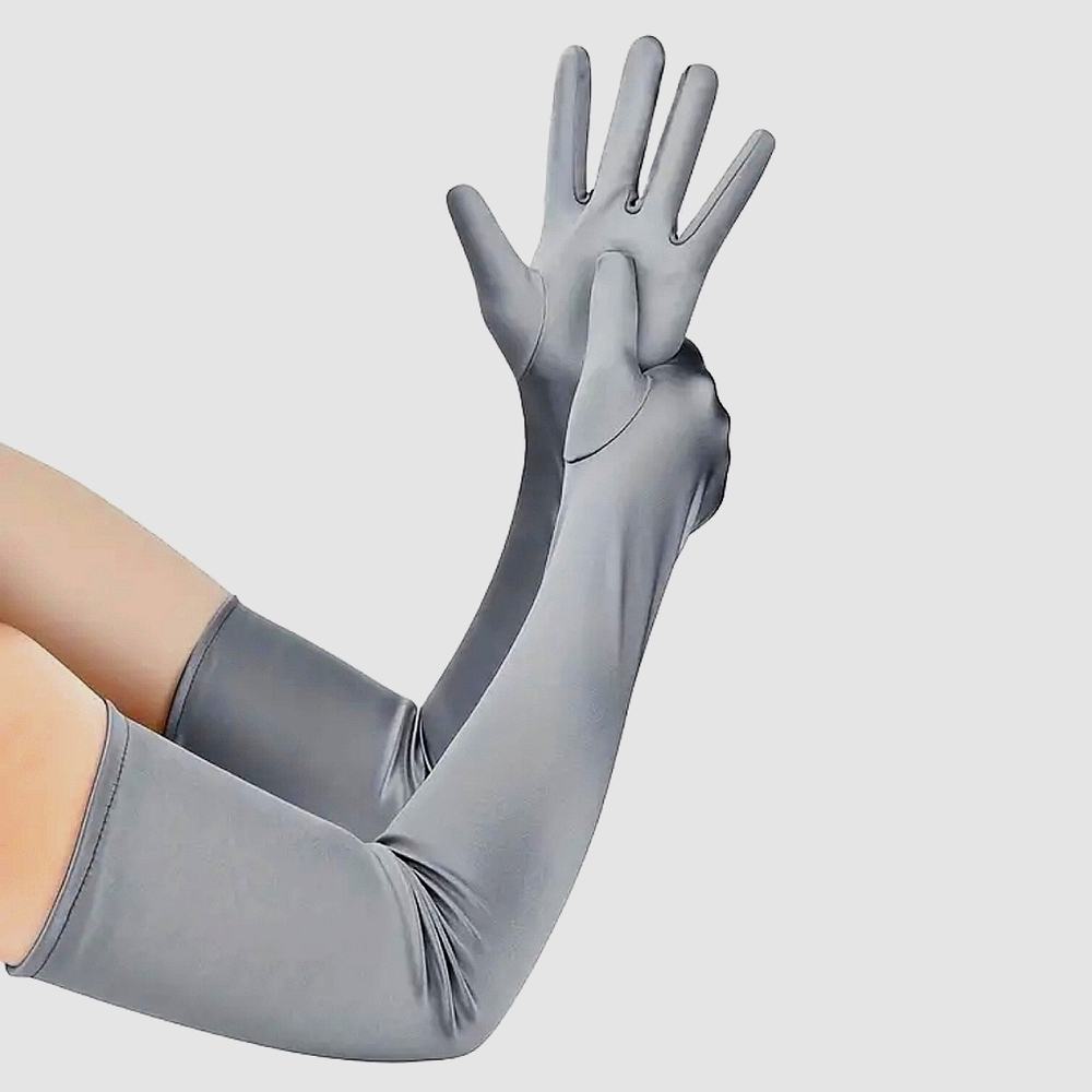 Beloved Millinery Grey Satin Opera Elbow Gloves Elegant Feminine Luxurious